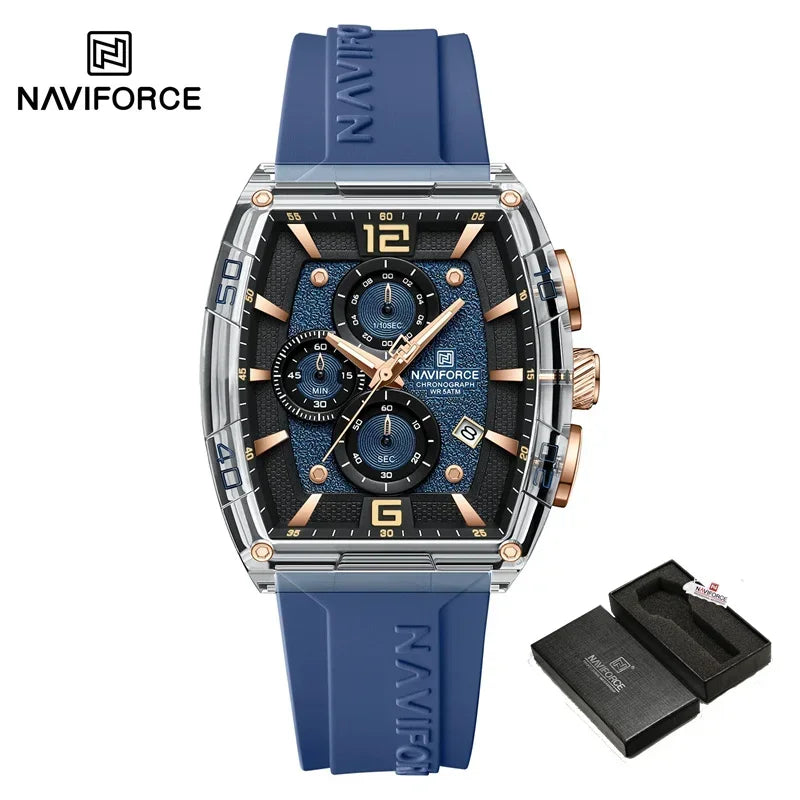 NAVIFORCE Men's Quartz Sports Casual Watch Silicone Strap Wristwatches Chronograph Waterproof Luminous Hands Man Auto Date Clock