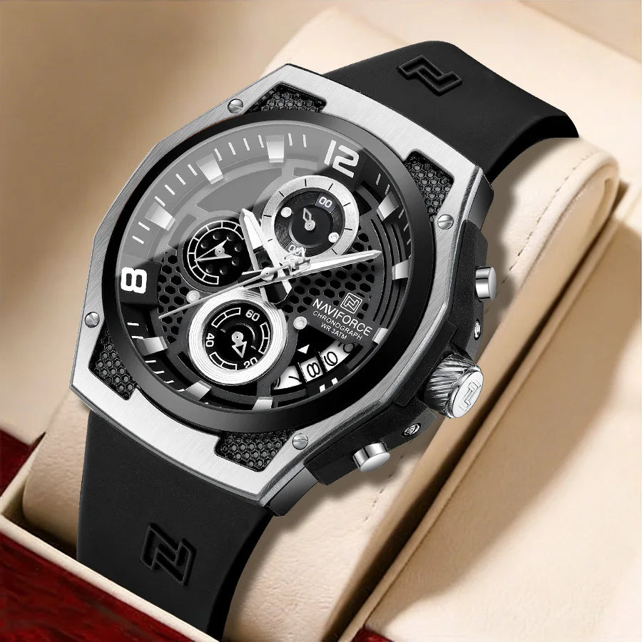 NAVIFORCE Men's Luxury Wristwatch Silicone Strap Casual Sport Luminous Water Resistant Male Quartz Watch Relogio Masculino 2024