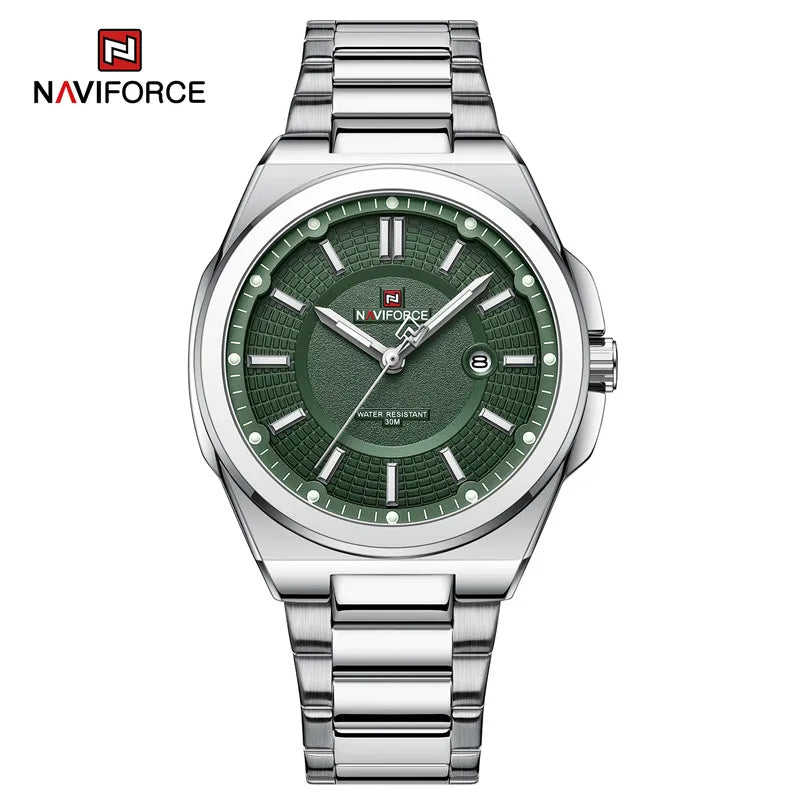 NAVIFORCE New Men's Watch Stainless Steel Strap Military Casual WristWatches Male Business Waterproof Quartz Calendar Clock