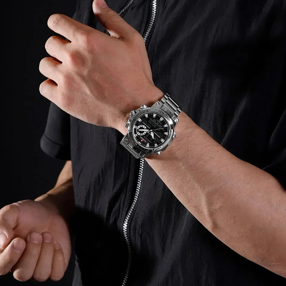 NAVIFORCE Men Watch Stopwatch Dual Time Display Men's Watch Fashion Sport Watch Stainless Steel Strap Waterproof  Package Gifts