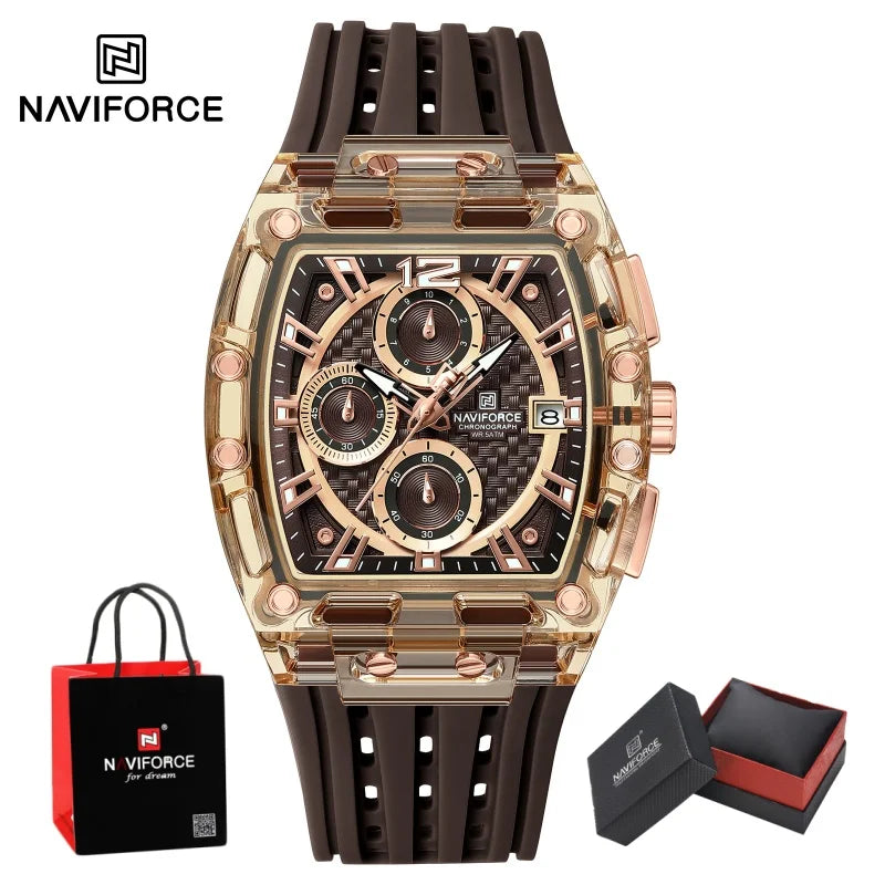 NAVIFORCE Man's Watch Quartz Chronograph 5ATM Waterproof Silicone Strap Fashion Sports Male Luxury Wristwatch Gifts Box NF7105