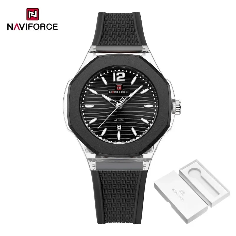 NAVIFORCE Woman Watch Silicone Band Waterproof Elegant Ladies Date Display Wristwatch Luxury Original Quartz Watches for Women