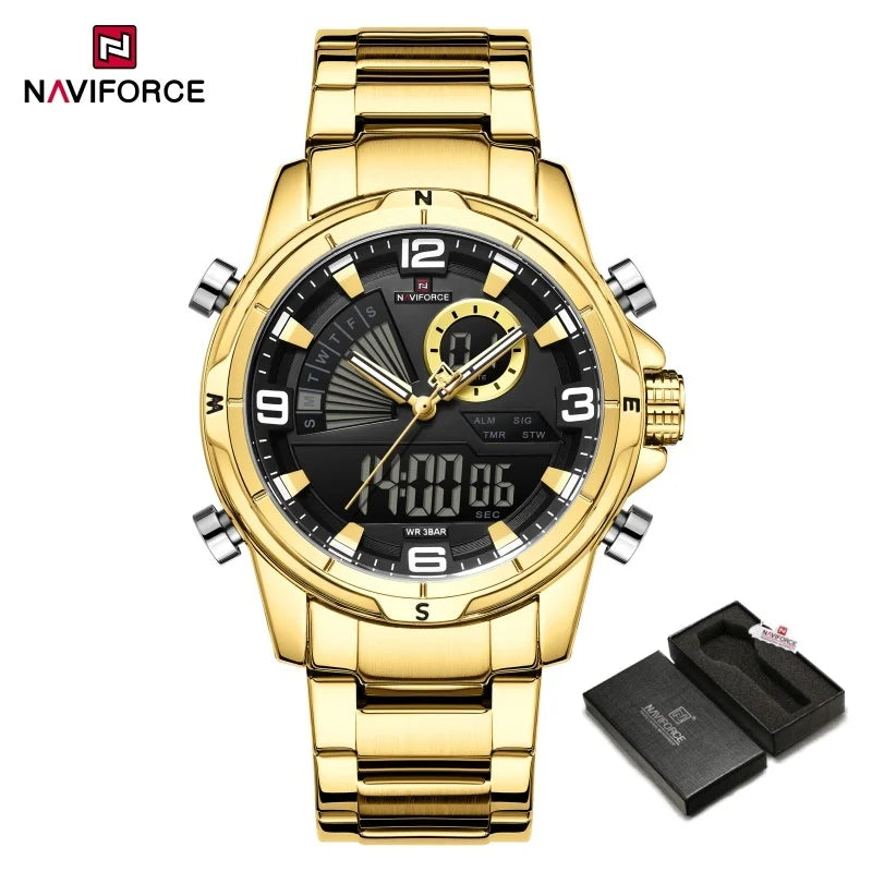 NAVIFORCE Men Watch Steel Band Men's Wrist Watch Casual Sports Multifunction Waterproof big dial Chronograph Day and Date Clock