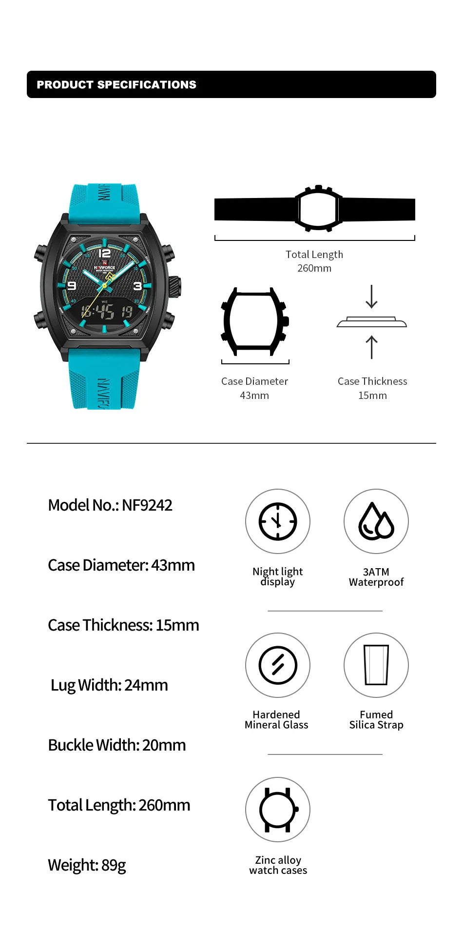 NAVIFORCE Digital Men Military Watch Waterproof Wristwatch Quartz Clock Sports Big Watches Man Dual Display Relogios Masculino