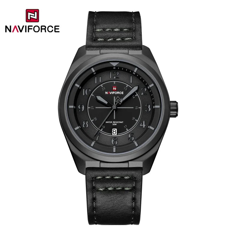 NAVIFORCE New Men Retro Quartz Watch Calendar 30M Waterproof Leather Strap Male Simple Trendy Mature Business Wristwatch NF9281L