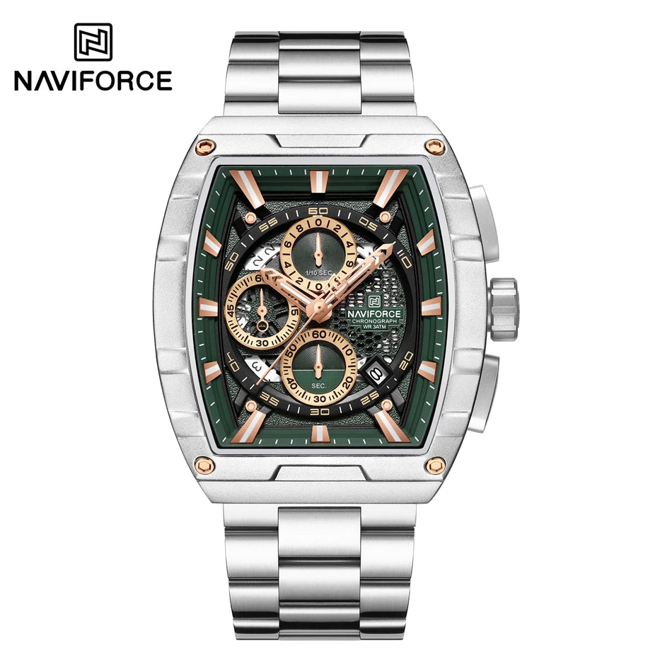 NAVIFORCE Quartz Watch for Men Fashion Waterproof Luminous Chronograph Wristwatch Auto Date Stainless Steel Strap Clock Gift