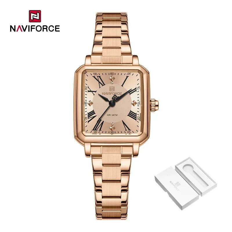 NAVIFORCE Women's 30M Waterproof Wristwatch Original  Double Snap Watch For Women Fashion Elegant Stainless Steel Ladies Clock