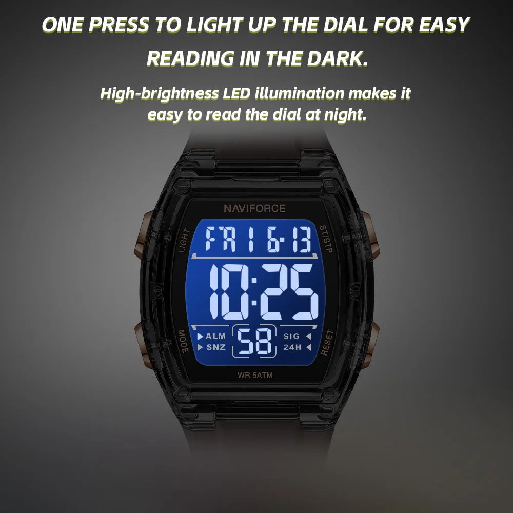 NAVIFORCE Men's Watch Alloy Dial Analog LCD Digital Display Sport Waterproof Quartz Wristwatch Date Chronograph Luminous Clock