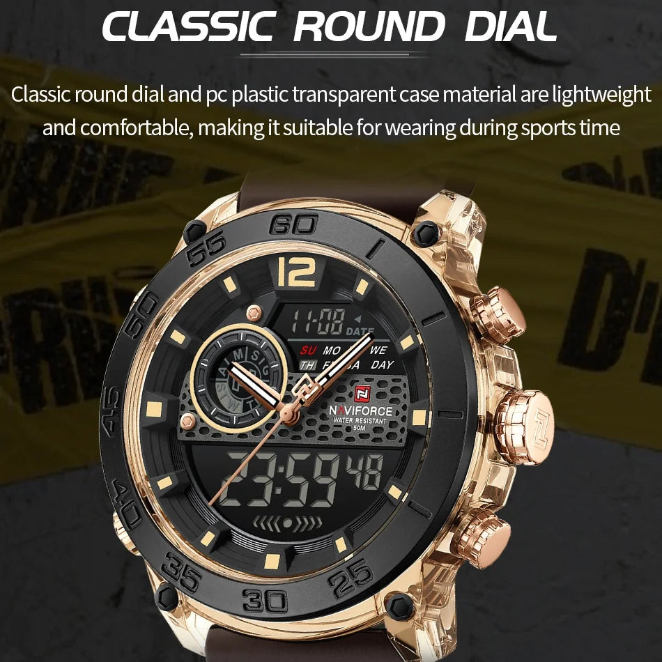 Men Watch NAVIFORCE Fashion Casual Quartz Luminous Watches  Waterproof  Wristwatch Silicone Band Day and Date Display Clock 6104