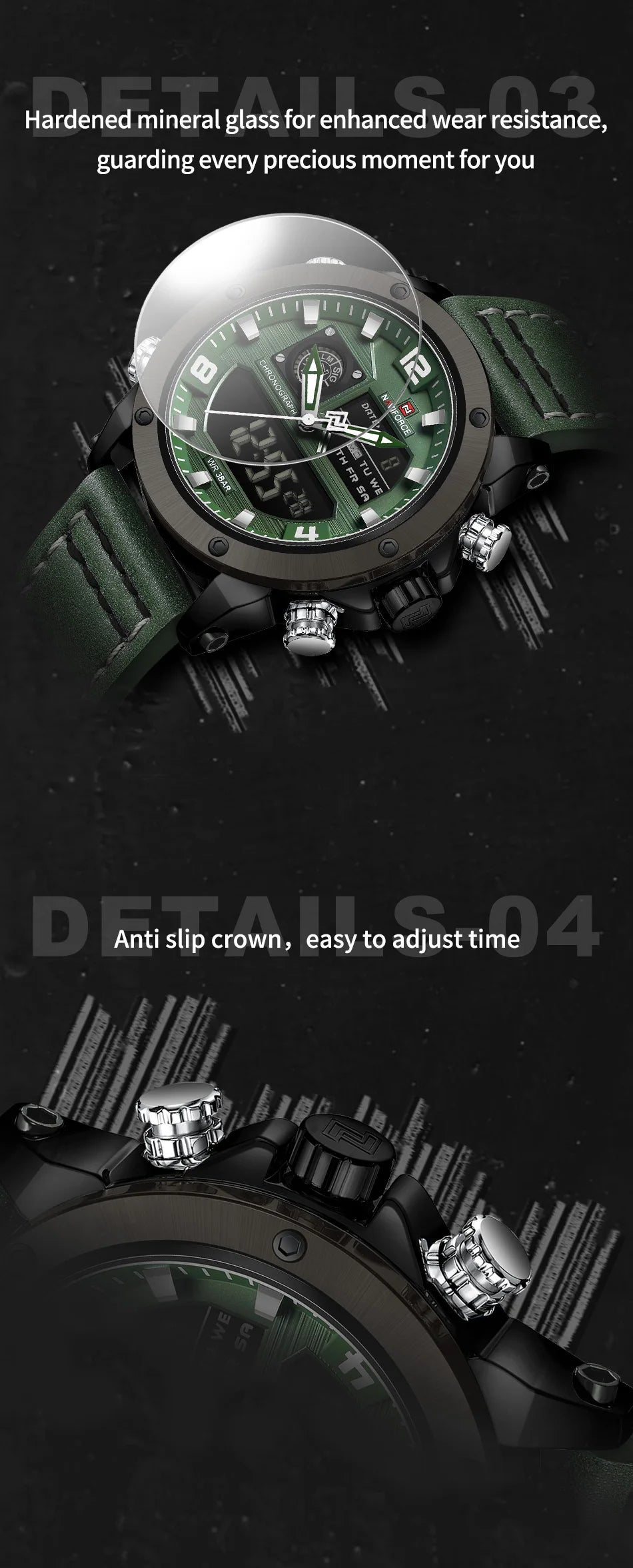 NAVIFORCE Digital Mens Military Watch Waterproof Watch Dual Display Quartz Sports Watch For Men Luminous High Quality Wristwatch