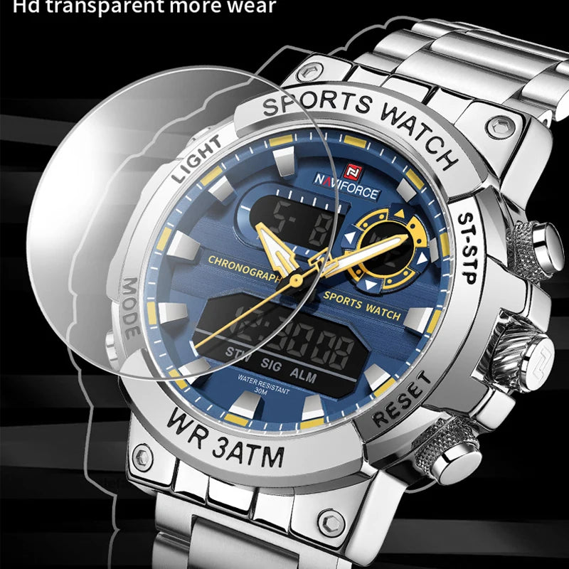 NAVIFORCE Men Military Watch Waterproof Wristwatch Dual Display Quartz Clock Sport Watch Male Big Watches Men Relogios Masculino