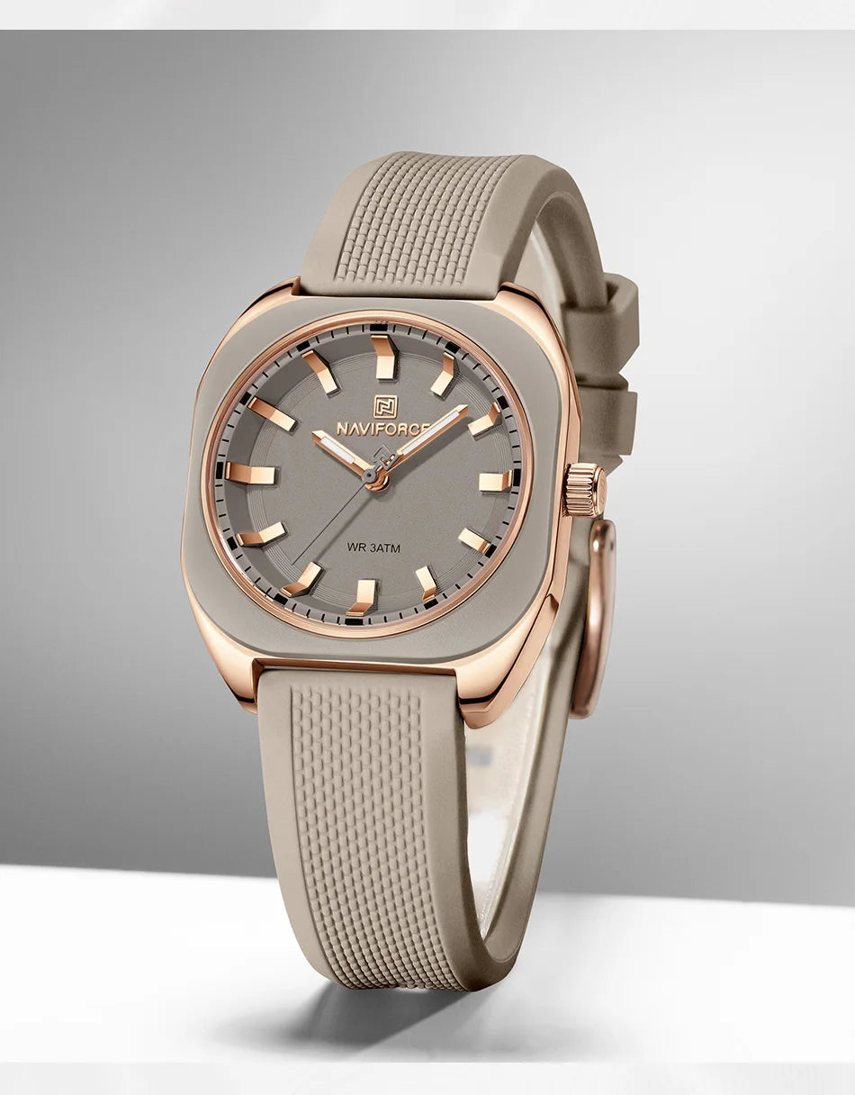 NAVIFORCE Simple Women Watches Luxury Design Silicone Watch Ladies Quartz Wristwatch Womens Polygon Dial Luminous Reloj Mujer