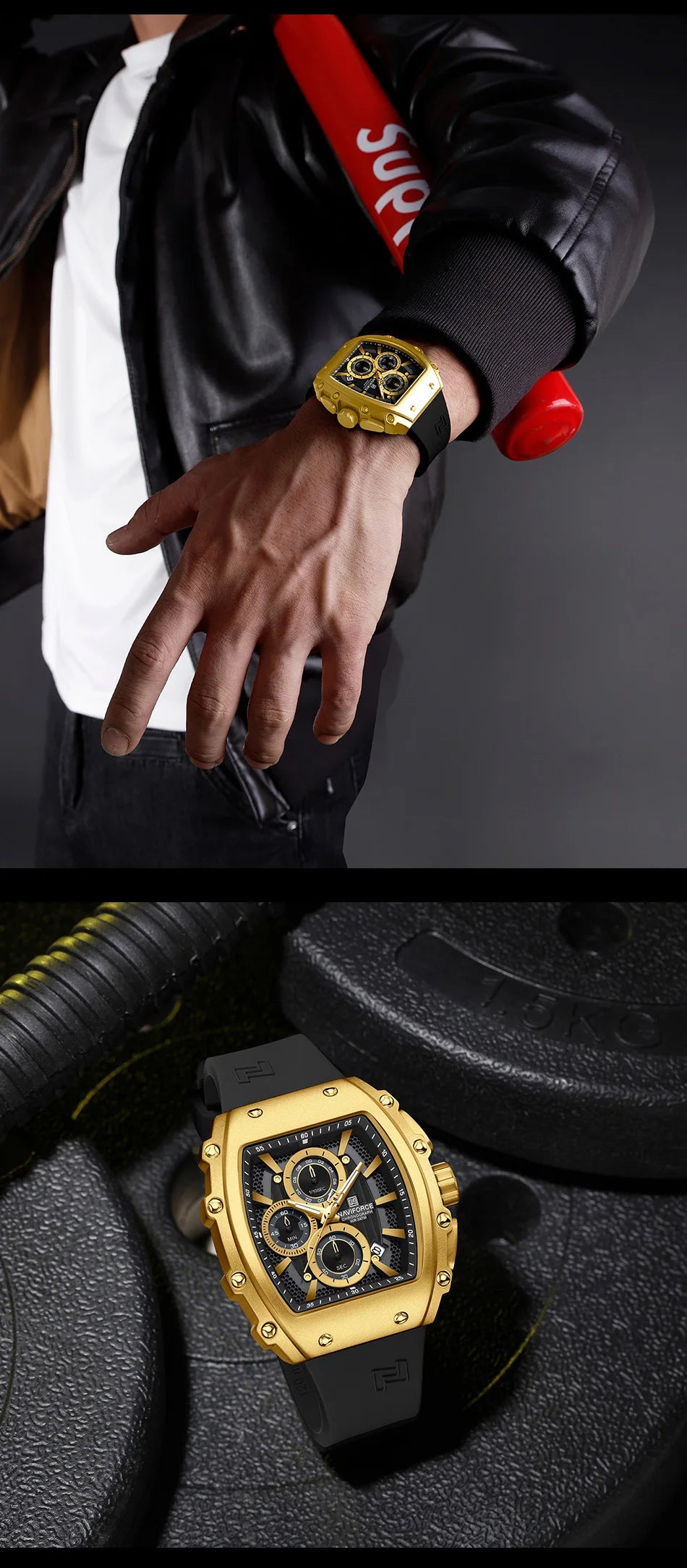 NAVIFORCE Leisure Male Clock Chronograph Watches for Man Quartz 30M Waterproof Luminous Hands Silicone Strap Wristwatch Gift Box