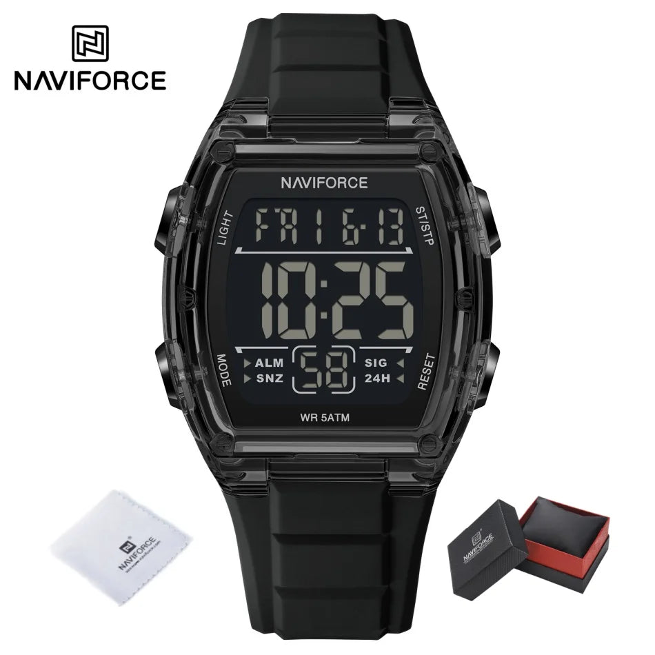 NAVIFORCE Luxury LCD Digital Sport Watches For Men Luxury Casual Alarm Clock 50M Waterproof Silicone Band Electronic Wristwatch
