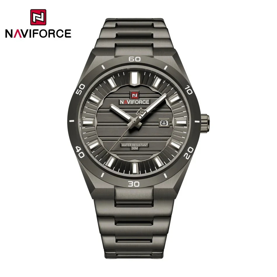 NAVIFORCE Men Quartz Watch Original Waterproof mens wristwatch Steel Strap Quartz Date Display Luminous Fashion Watches For Men