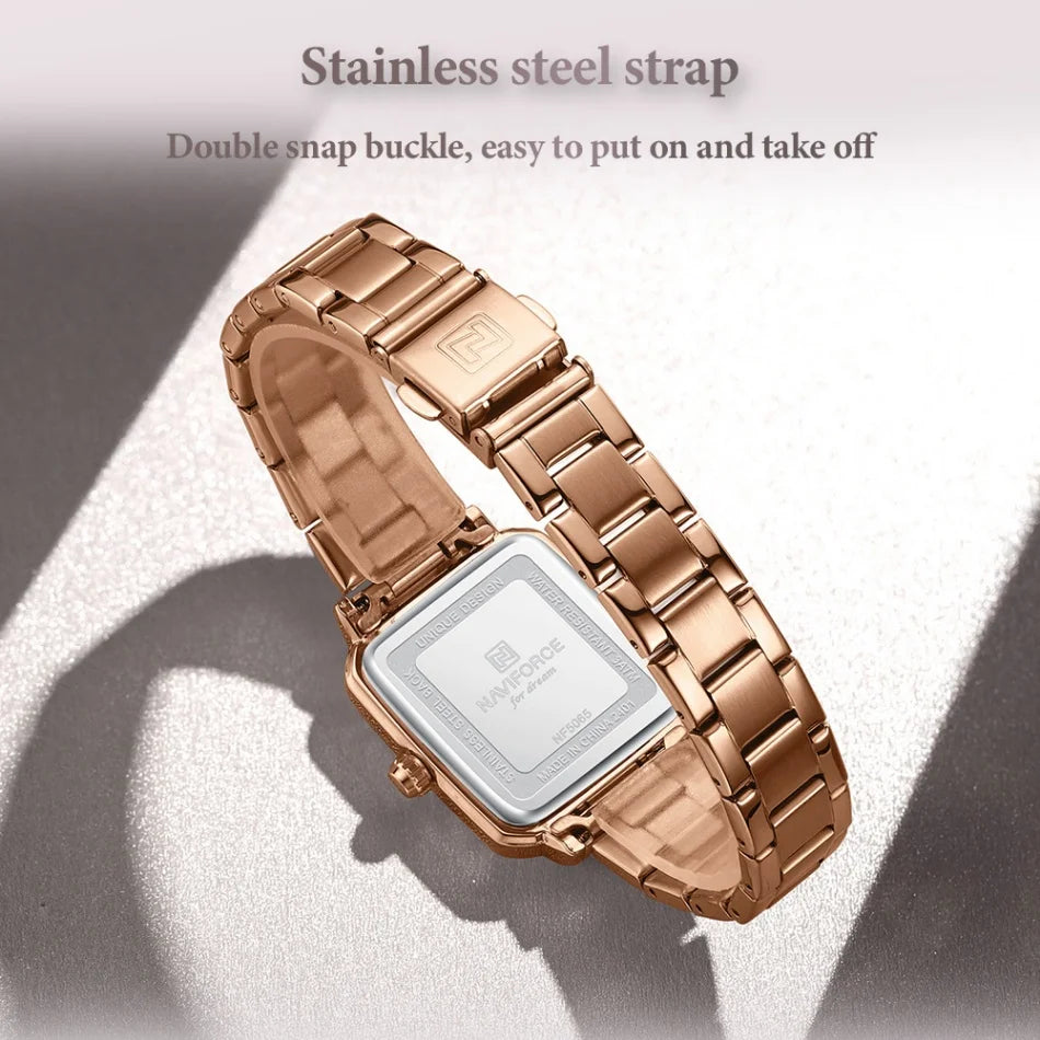 NAVIFORCE Women's 30M Waterproof Wristwatch Original  Double Snap Watch For Women Fashion Elegant Stainless Steel Ladies Clock