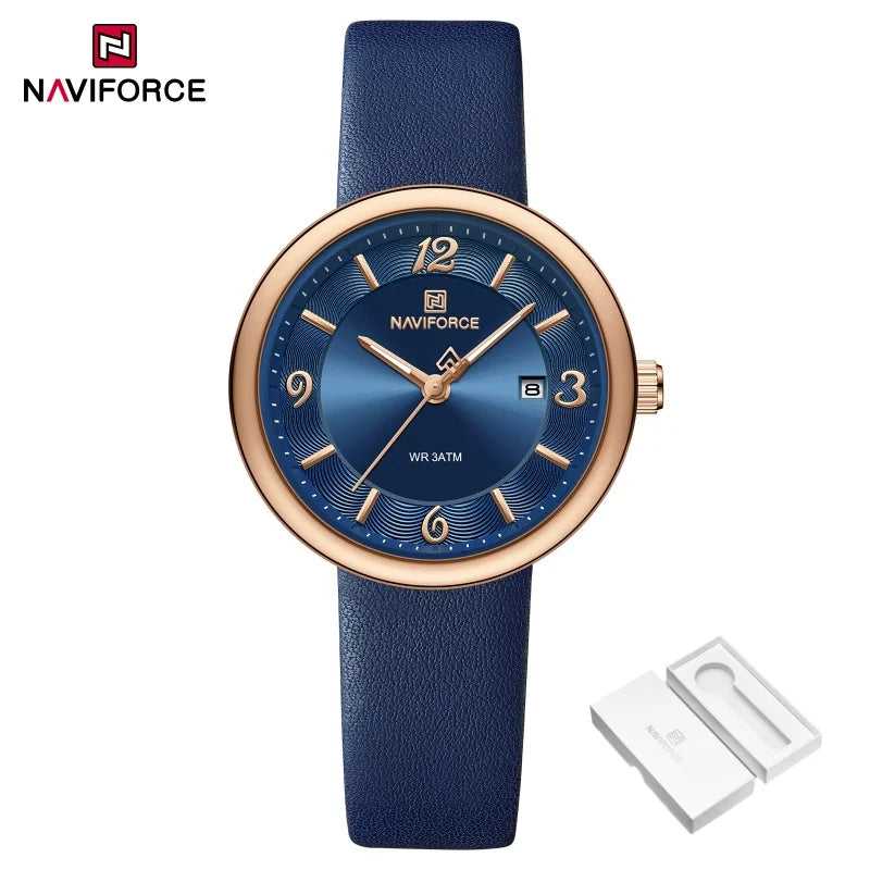 NAVIFORCE New Women Daily Quartz Watch Lightweight Floral Dial 3ATM Waterproof PU Strap Elegant Lady Wristwatch Relogio Feminino