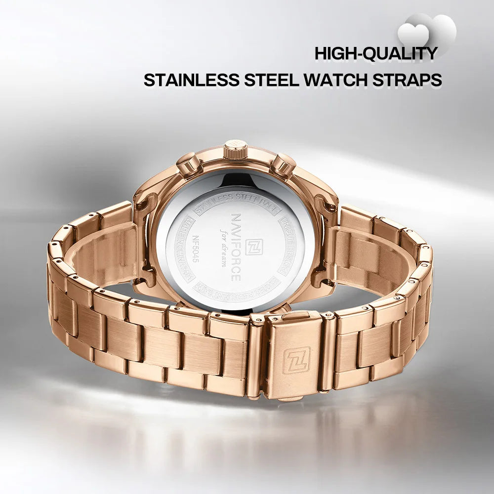 NAVIFORCE Women Watch Unique Design of Heart-Shaped Dial Quartz Analog LCD Digital Watches Fashion Casual Girlfriend Gifts Clock