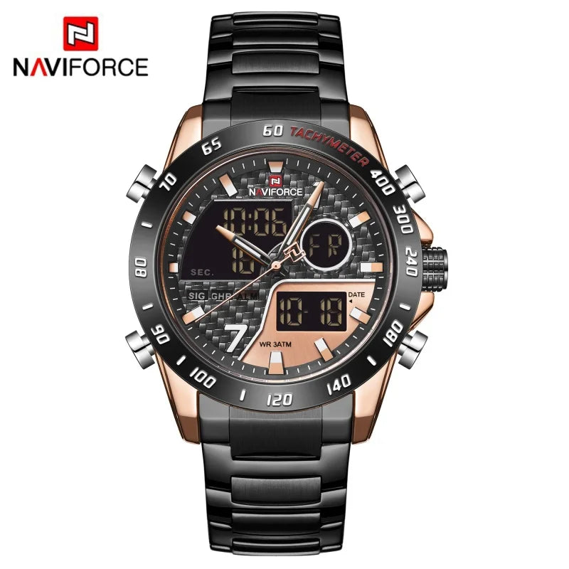 NAVIFORCE Watches for Men Quartz Dual Display Luminous Stainless Steel Strap Male Normal Business Wristwatch Father's Day Gifts