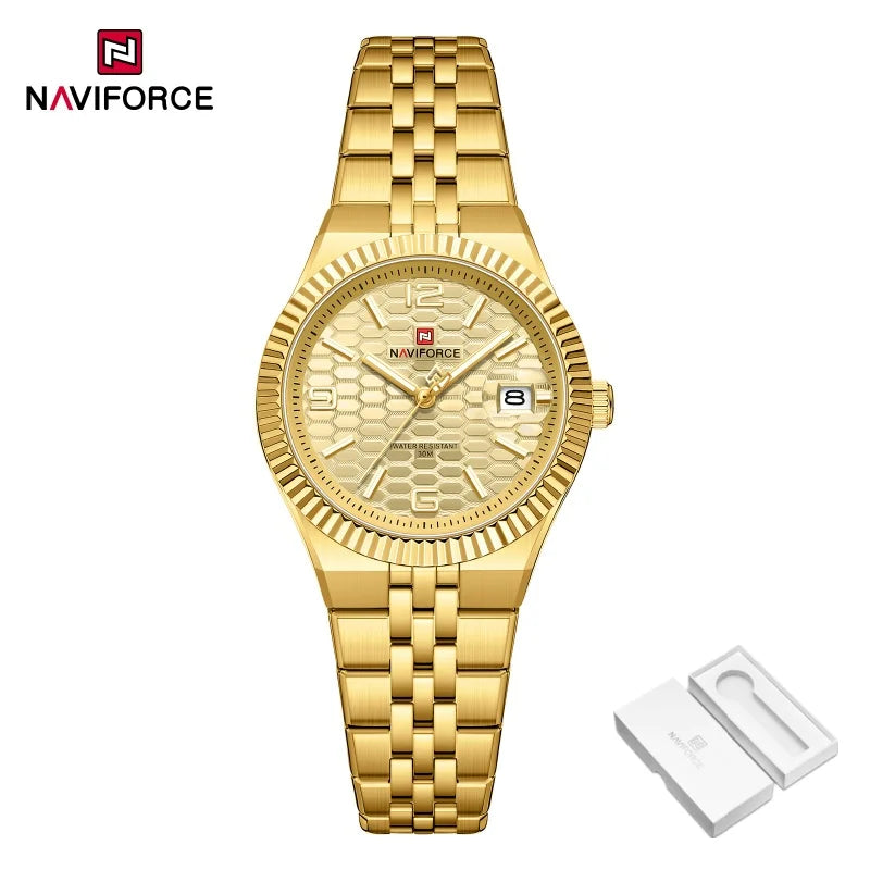NAVIFORCE Women Watches Quartz Wristwatch Waterproof High Quality Ladies Steel Bracelet Female Romantic Stylish Business Clock