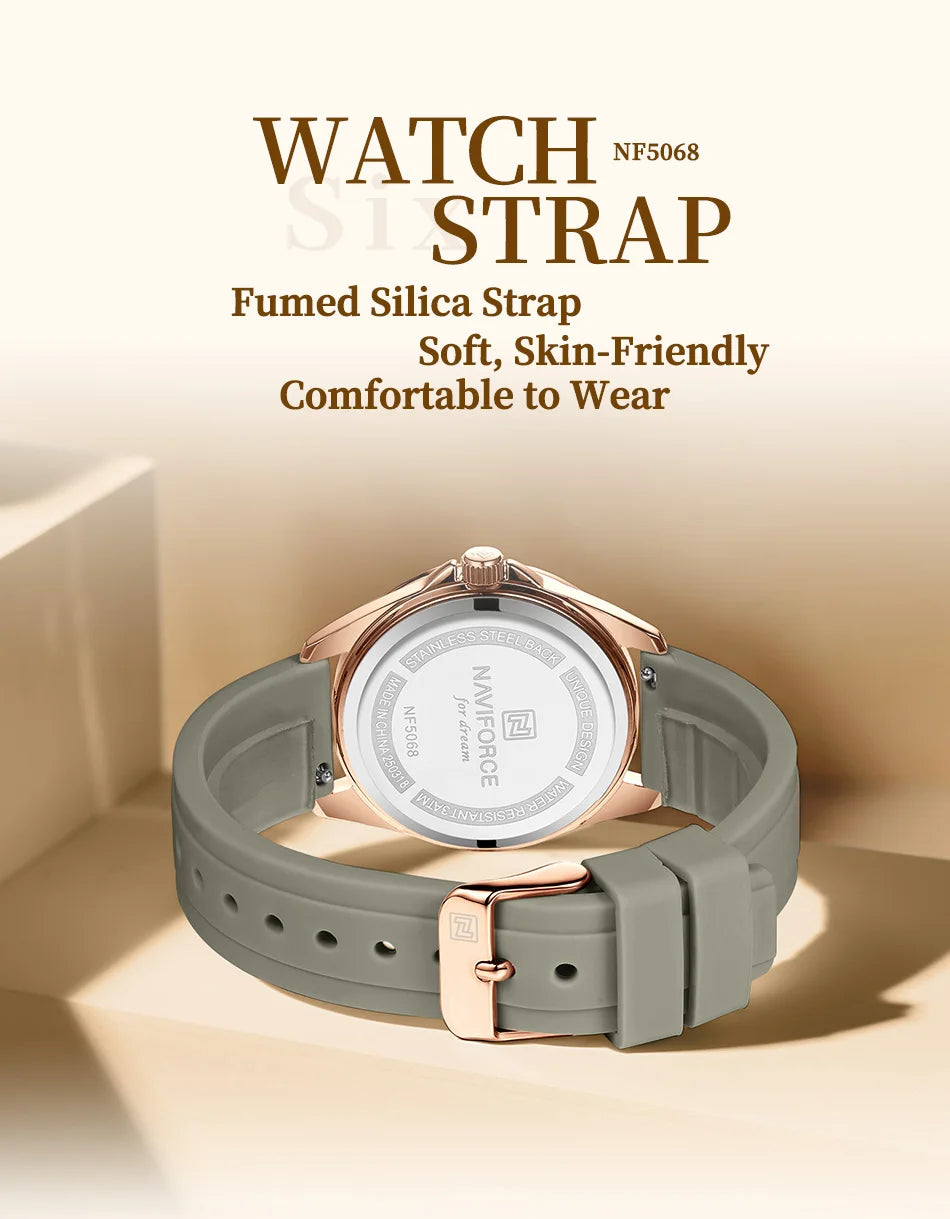 NAVIFORCE Women's Sports Casual Quartz Watch Comfortable Silicone Strap 3ATM Waterproof Wristwatch Relogios Feminino Gift Clock