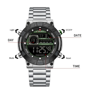 NAVIFORCE Watches for Men LCD Digital Luminous Stainless Steel Strap Male Hot Sale Business Luxury Wristwatch Relogio Masculino