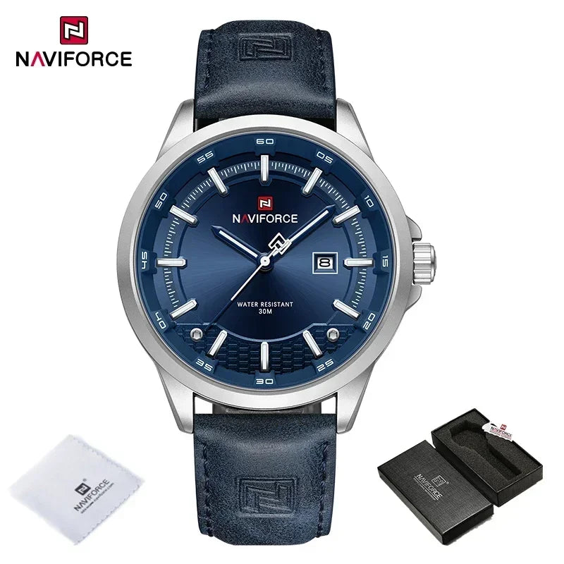 NAVIFORCE Watches For Men Quartz Auto Date Waterproof Leather Strap Male Casual Fashion Daily Wear Business Man's Clocks NF9248L