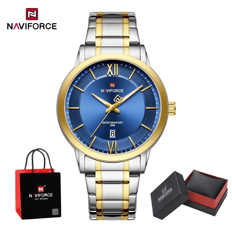 NAVIFORCE Original Watches for Men Quartz Waterproof Calendar Clock Steel Strap Military Luxury Sports Male Wristwatch Gift Box