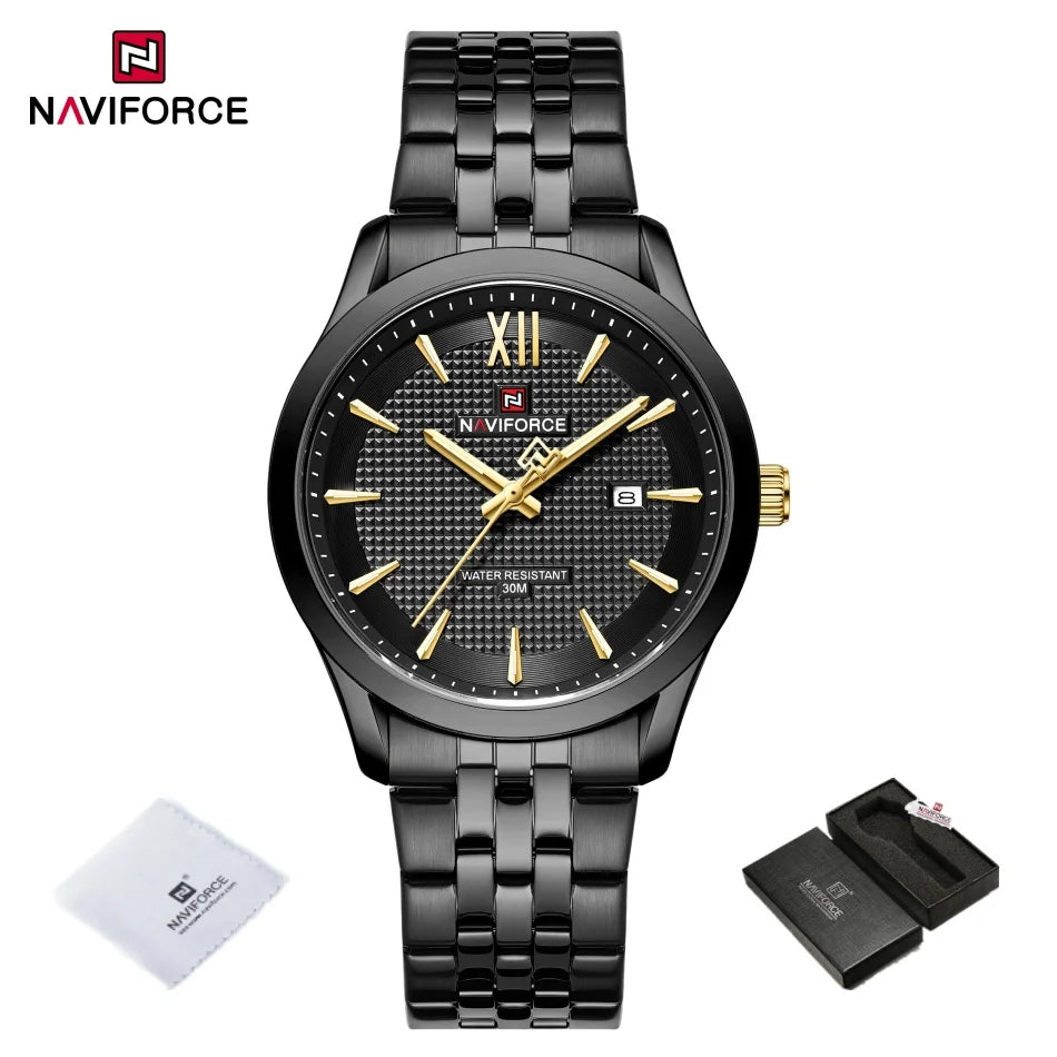 New Style NAVIFORCE Ultra Thin 9mm Minimalist Fashion Quartz Watch for Men Steel Band Auto Date Male Waterproof GIft Wristwatch