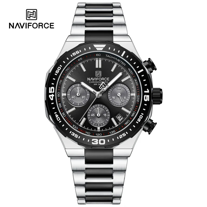 NAVIFORCE 2024 New Men Watch Waterproof Business Casual Date Luminous Quartz Wristwatch Chronograph Stainless Steel Strap Clock