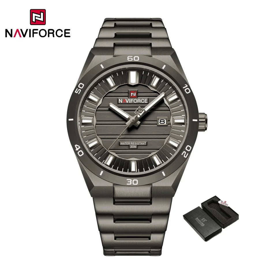 NAVIFORCE Men Quartz Watch Original Waterproof mens wristwatch Steel Strap Quartz Date Display Luminous Fashion Watches For Men