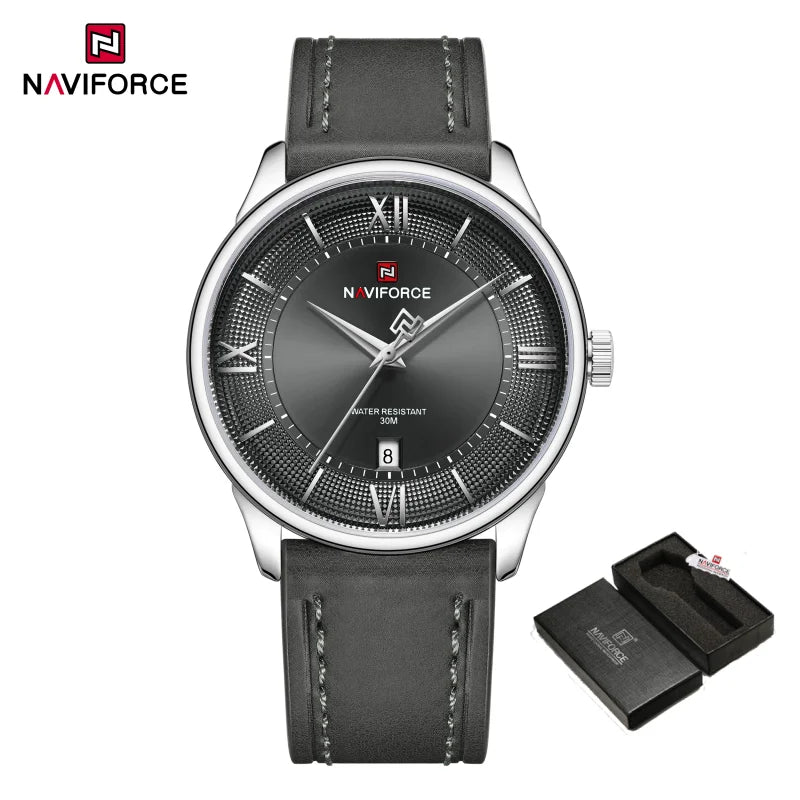 NAVIFORCE Watches For Men Quartz Sports Genuine Leather Strap 3ATM Waterproof Luxury Business Wristwatches Gift for Male New