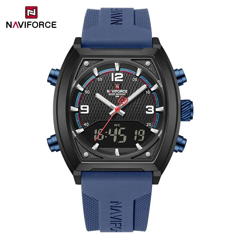 NAVIFORCE Sport Watch Waterproof Analog Dual Time Digital Wristwatches Week Display Clock Tonneau 2025 New Mens Military Watches