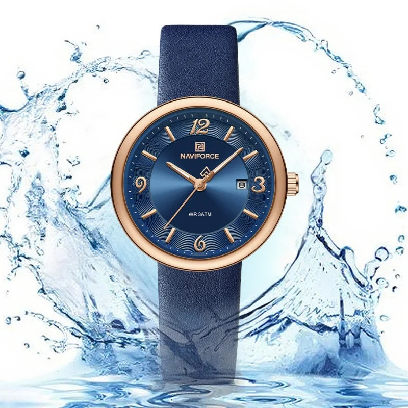 NAVIFORCE New Women Daily Quartz Watch Lightweight Floral Dial 3ATM Waterproof PU Strap Elegant Lady Wristwatch Relogio Feminino