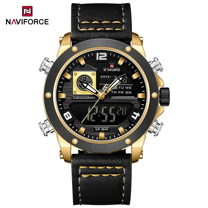 NAVIFORCE Digital Mens Military Watch Waterproof Watch Dual Display Quartz Sports Watch For Men Luminous High Quality Wristwatch
