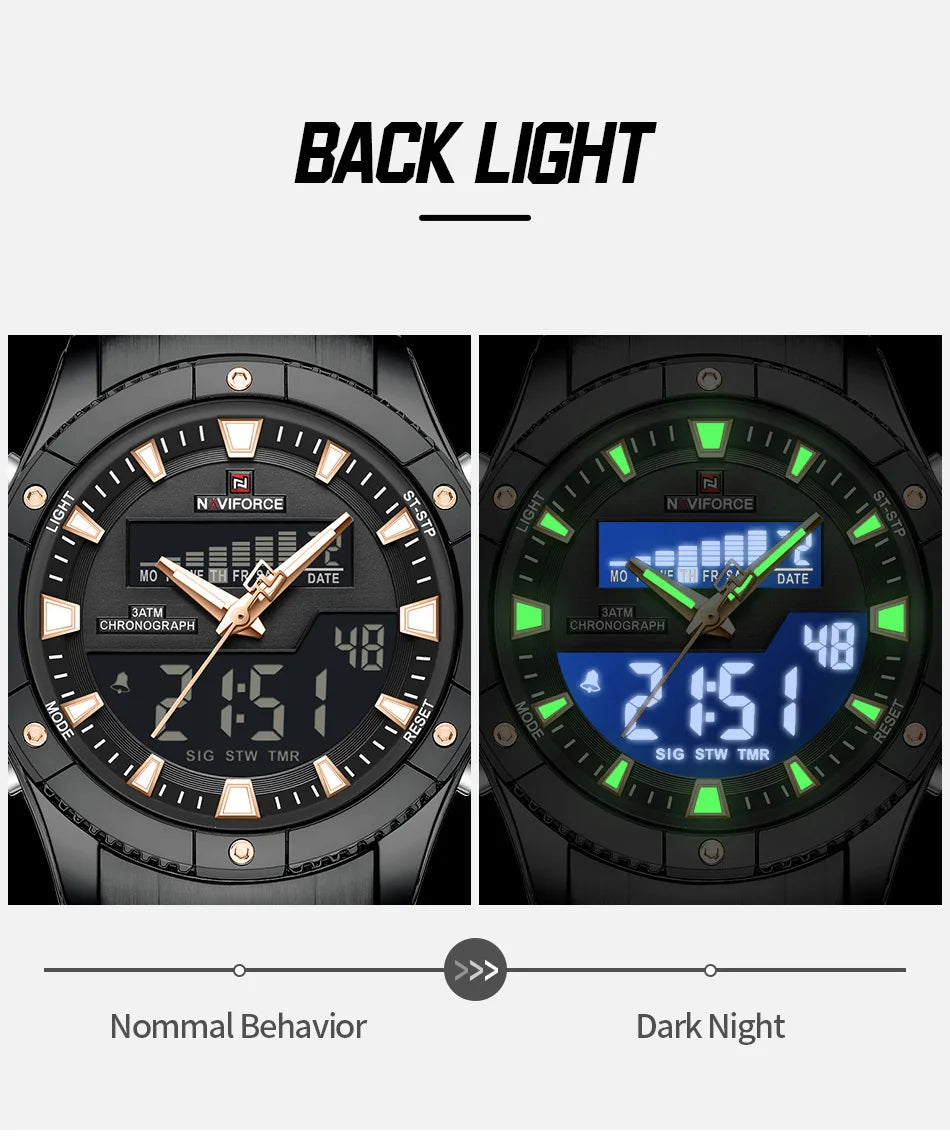 NAVIFORCE New Fashion Design Sports Men's Watches Waterproof Auto Day and Date Display Quartz Wristwatches