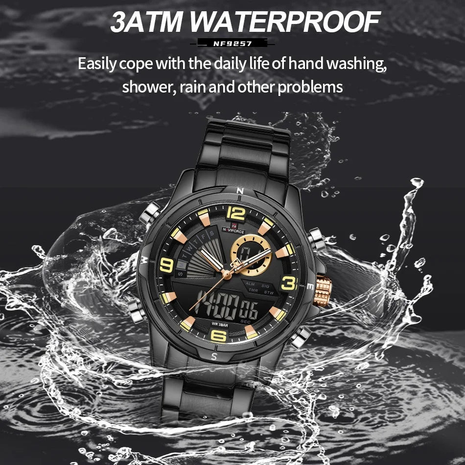 NAVIFORCE Men Watch Steel Band Men's Wrist Watch Casual Sports Multifunction Waterproof big dial Chronograph Day and Date Clock