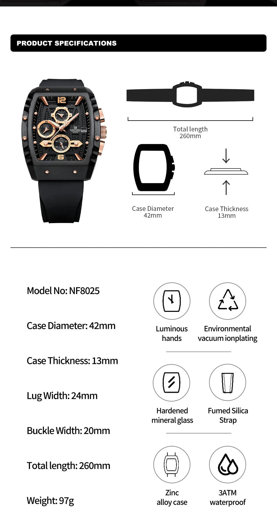 NAVIFORCE Brand New Design Men's Watches Silicone Band Military Quartz Wristwatches Fashion Waterproof Clock Relogio Masculino