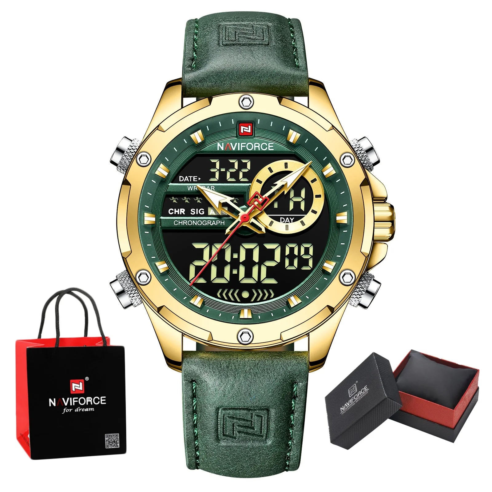 NAVIFORCE Quartz WristWatch For Men Luxury Brand Original Watch Casual Sports Chronograph Leather Waterproof Clock Package Gifts