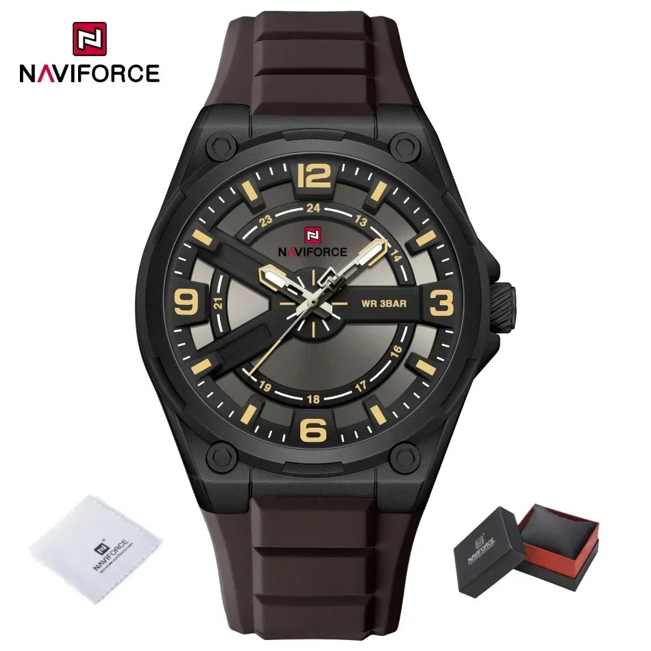 NAVIFOCE Luxury Business Men Waterproof Sport Watch Quartz Clock with Wheel Dial Silicone Man Gift Wristwatch Relogio Masculino