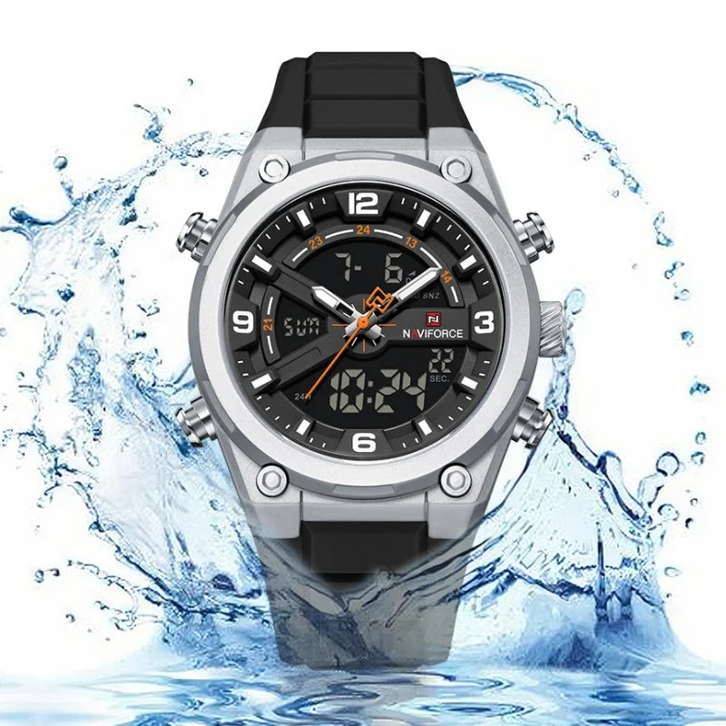 NAVIFORCE Man's Watches Dual Display Week and Date Waterproof Luminous Silicone Strap Male Business Fashion Wristwatch Gift Box
