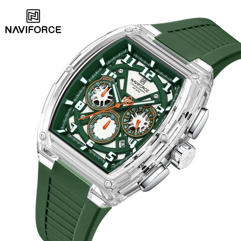 NAVIFORCE Man's Quartz Watch 50M Water Resistant Luminous Male Sports Wristwatch Barrel Dial Multi Function Casual Tech Stylish
