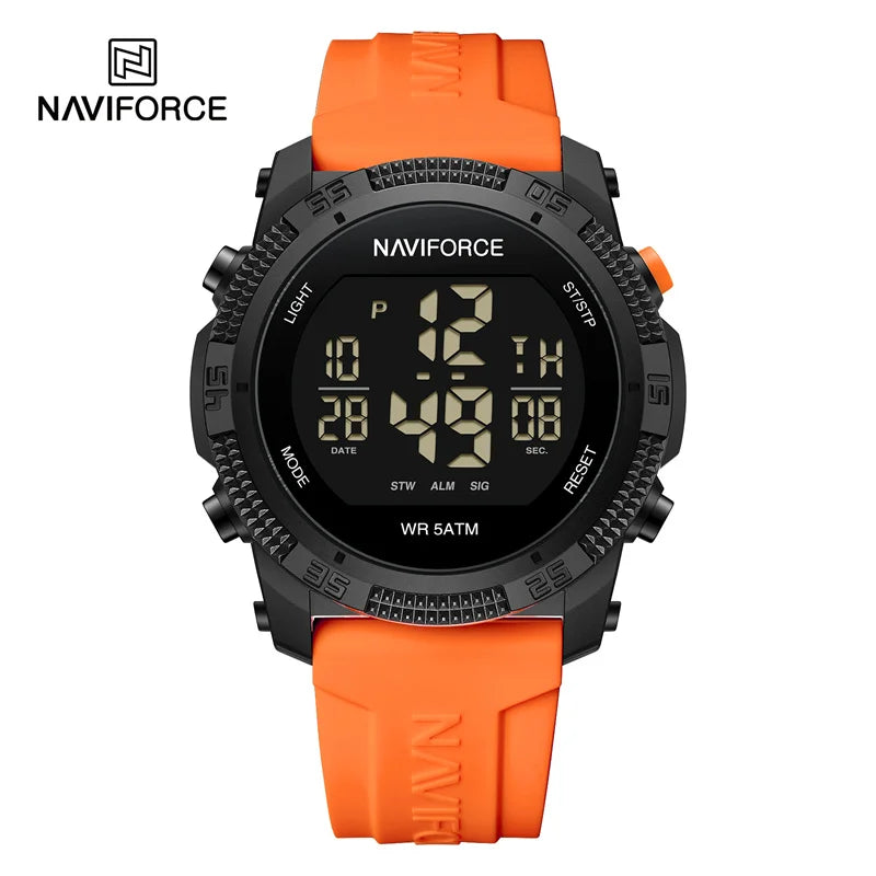 NAVIFORCE Men's Electronic Watch Fashion 5ATM Waterproof Silicone Strap Calendar Male LCD Digital Wristwatch Relogio Masculino