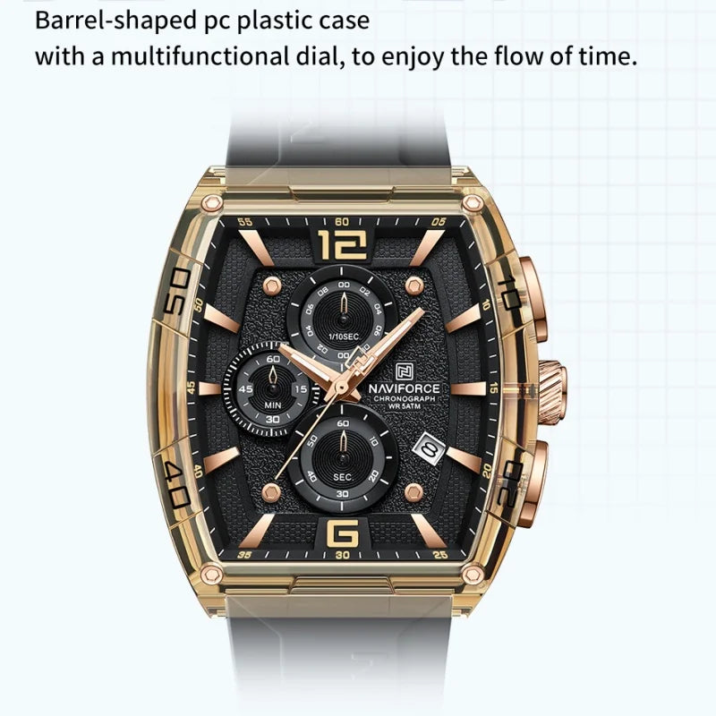 NAVIFORCE Luxury Men's Watch Quartz Chronograph 5ATM Waterproof Luminous Hand Soft Silicone Strap Male Fashion Sports Wristwatch