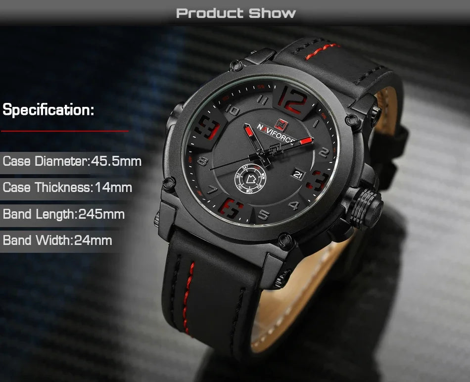 Top Brand NAVIFORCE Men's Army Military Leather Quartz Watch Male Waterproof Clock Boy Sports Watches Relogio Masculino Gifts