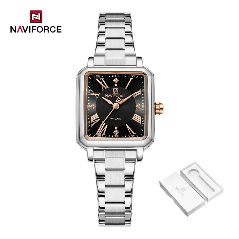 NAVIFORCE Women's 30M Waterproof Wristwatch Original  Double Snap Watch For Women Fashion Elegant Stainless Steel Ladies Clock