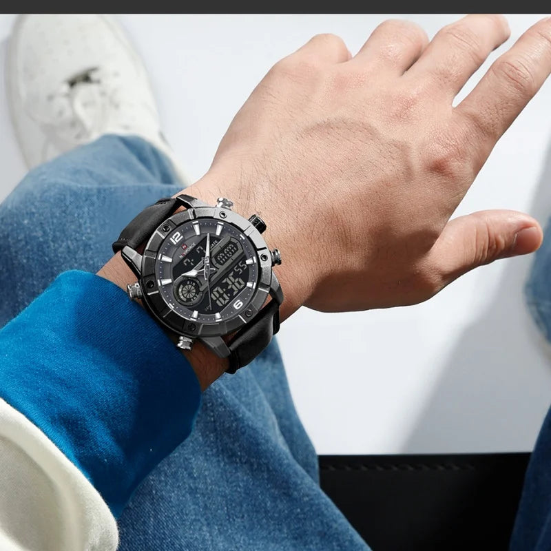 NAVIFORCE Men Quartz Watch Dual Time Date Night Illumination Classic Business Male Clock Luxury Original Waterproof Wristwatch