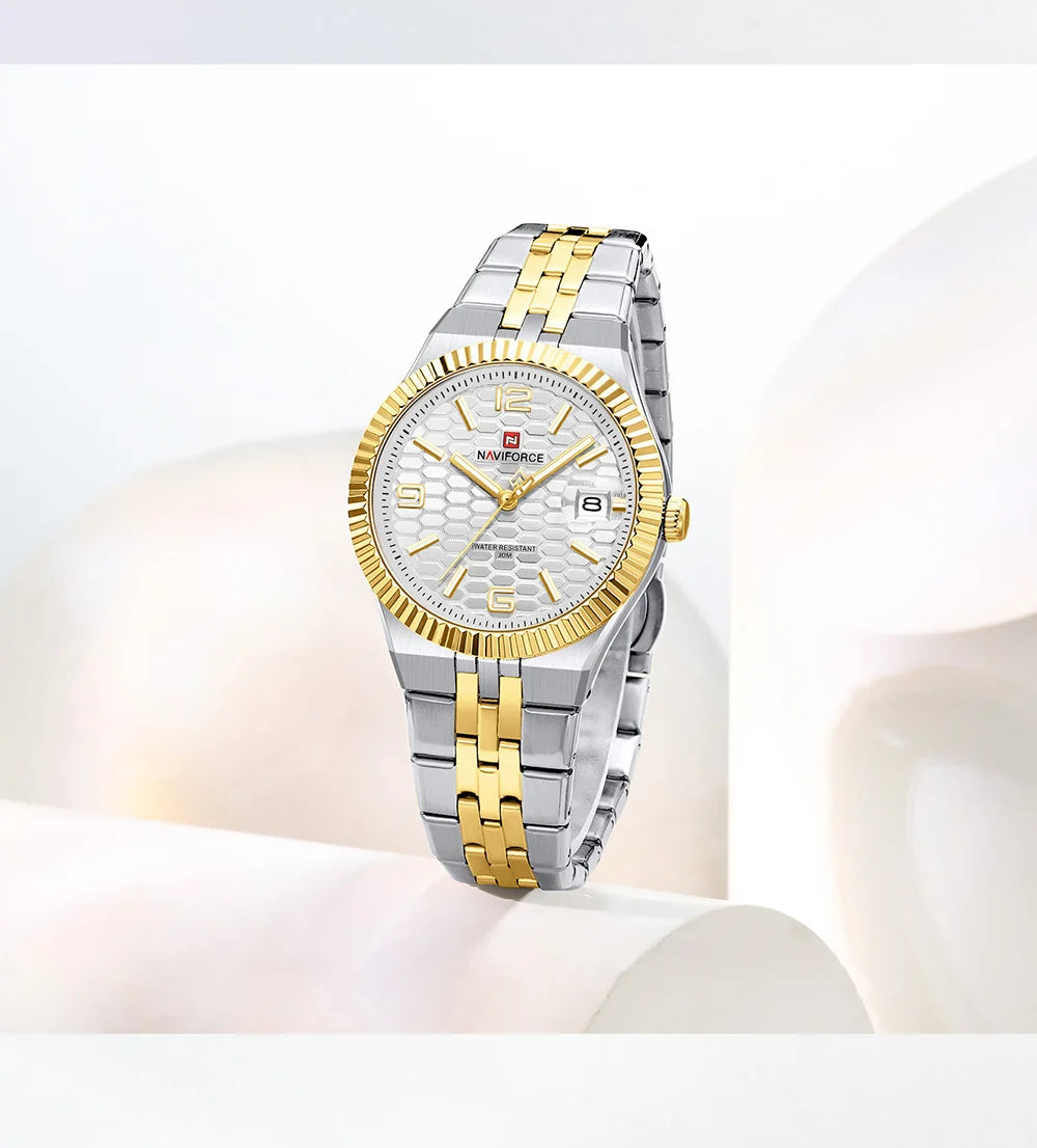 NAVIFORCE Women Watches Quartz Wristwatch Waterproof High Quality Ladies Steel Bracelet Female Romantic Stylish Business Clock