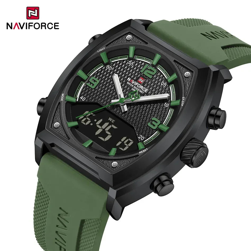 NAVIFORCE Sport Watch Waterproof Analog Dual Time Digital Wristwatches Week Display Clock Tonneau 2025 New Mens Military Watches