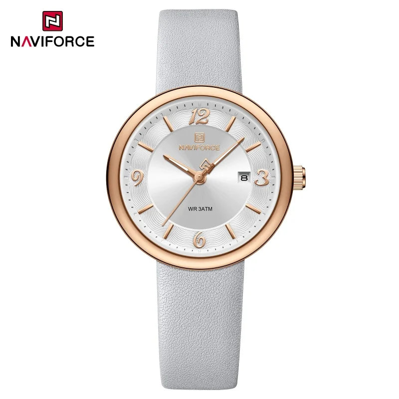 NAVIFORCE New Women Daily Quartz Watch Lightweight Floral Dial 3ATM Waterproof PU Strap Elegant Lady Wristwatch Relogio Feminino
